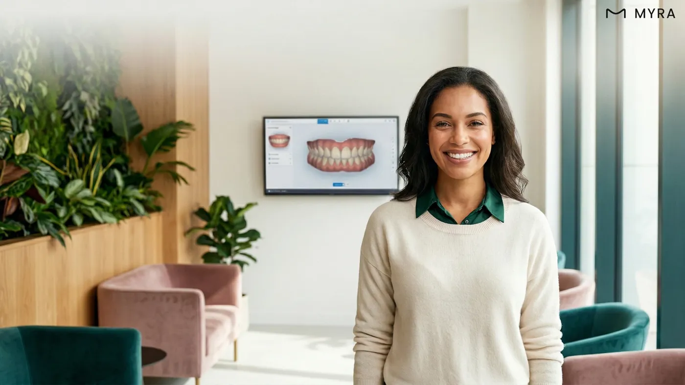Myra Dental kliniğinde Emax kaplama tedavisi gören bir kadın hastanın gülümsemesi