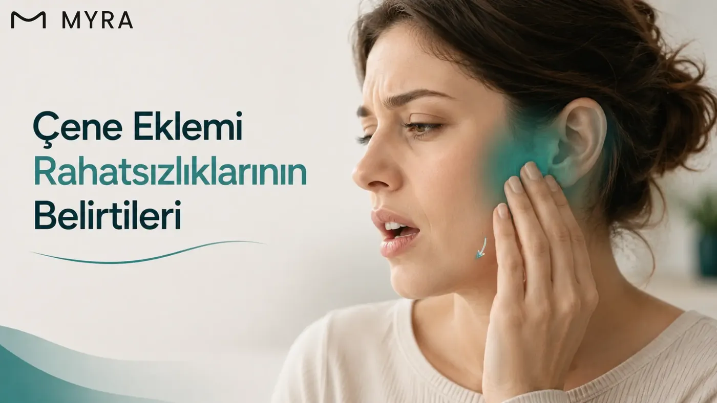 Çene eklemi rahatsızlığında ağrı, tık sesi ve çene hareketlerini gösteren hasta görseli