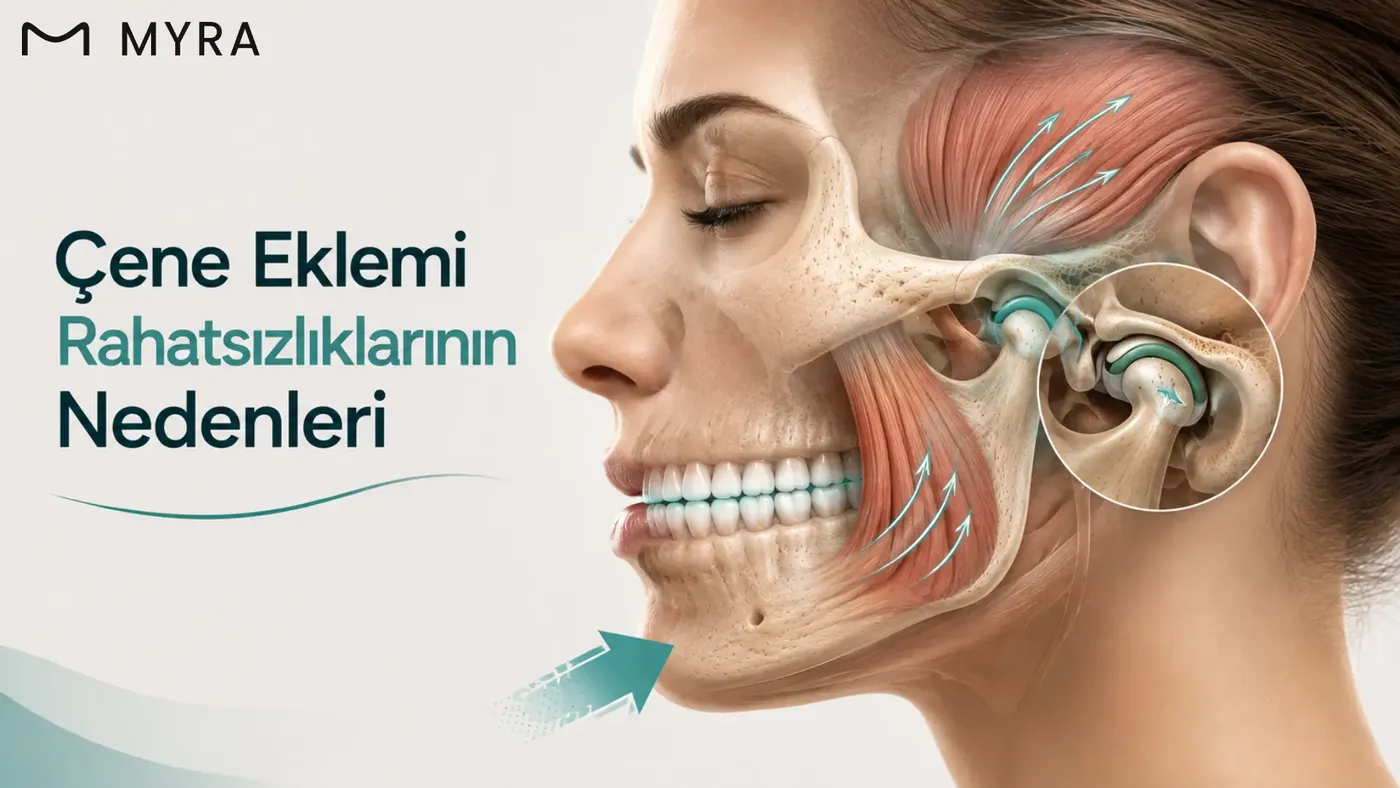 Diş sıkma, stres ve çene eklemi problemlerini gösteren medikal illüstrasyon