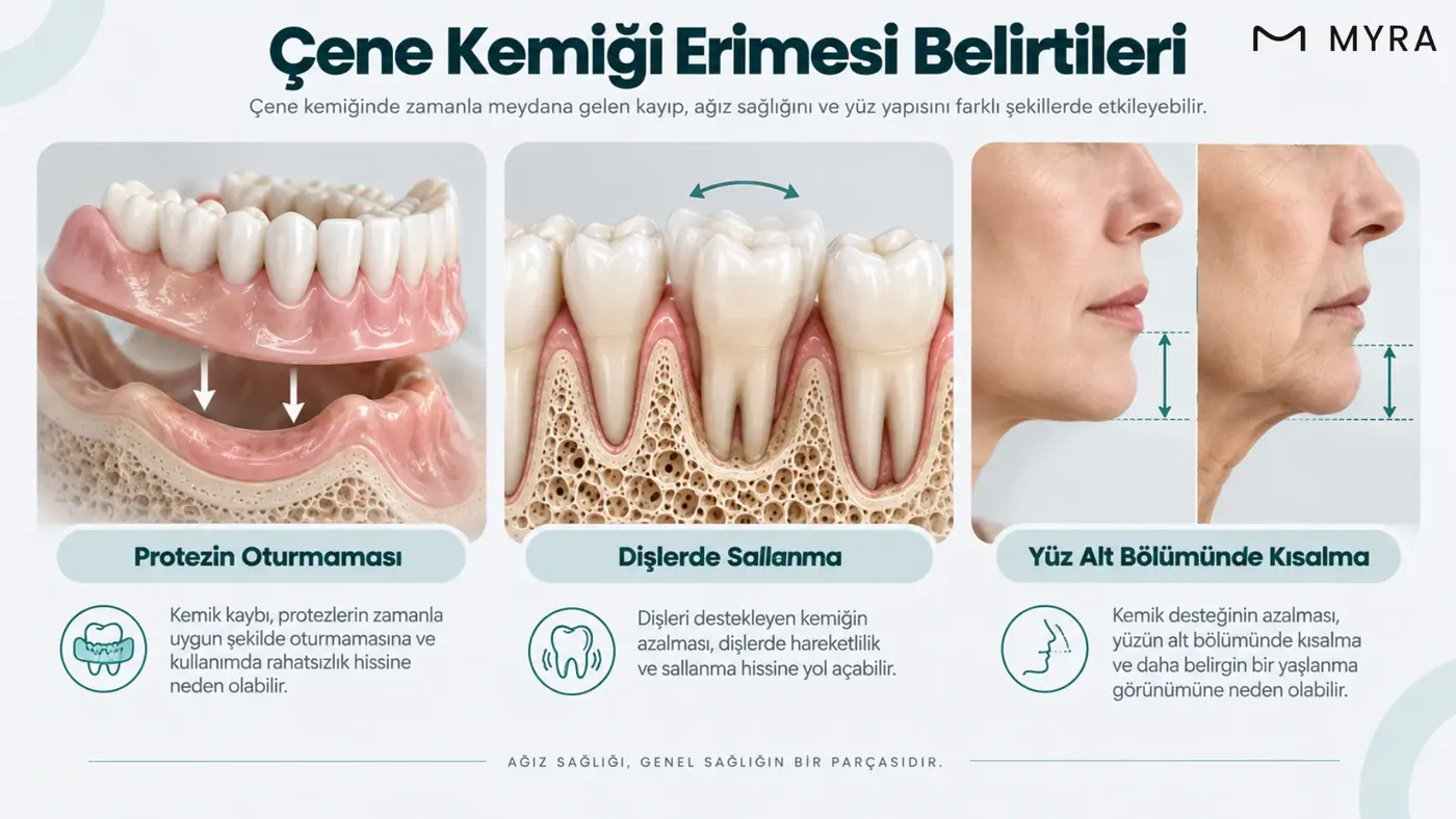 Protezin oturmaması, dişlerde sallanma ve yüz alt bölümünde kısalma gibi belirtileri gösteren görsel
