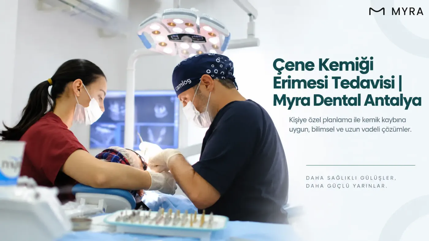 İmplant, kemik grefti ve sinüs lifting tedavilerinin çene kemiği erimesindeki uygulama alanlarını gösteren şema