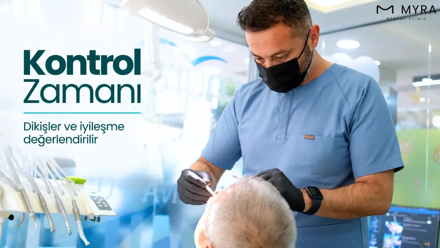 İmplant sonrası ikinci hafta kontrolünde dikişleri alınan hasta