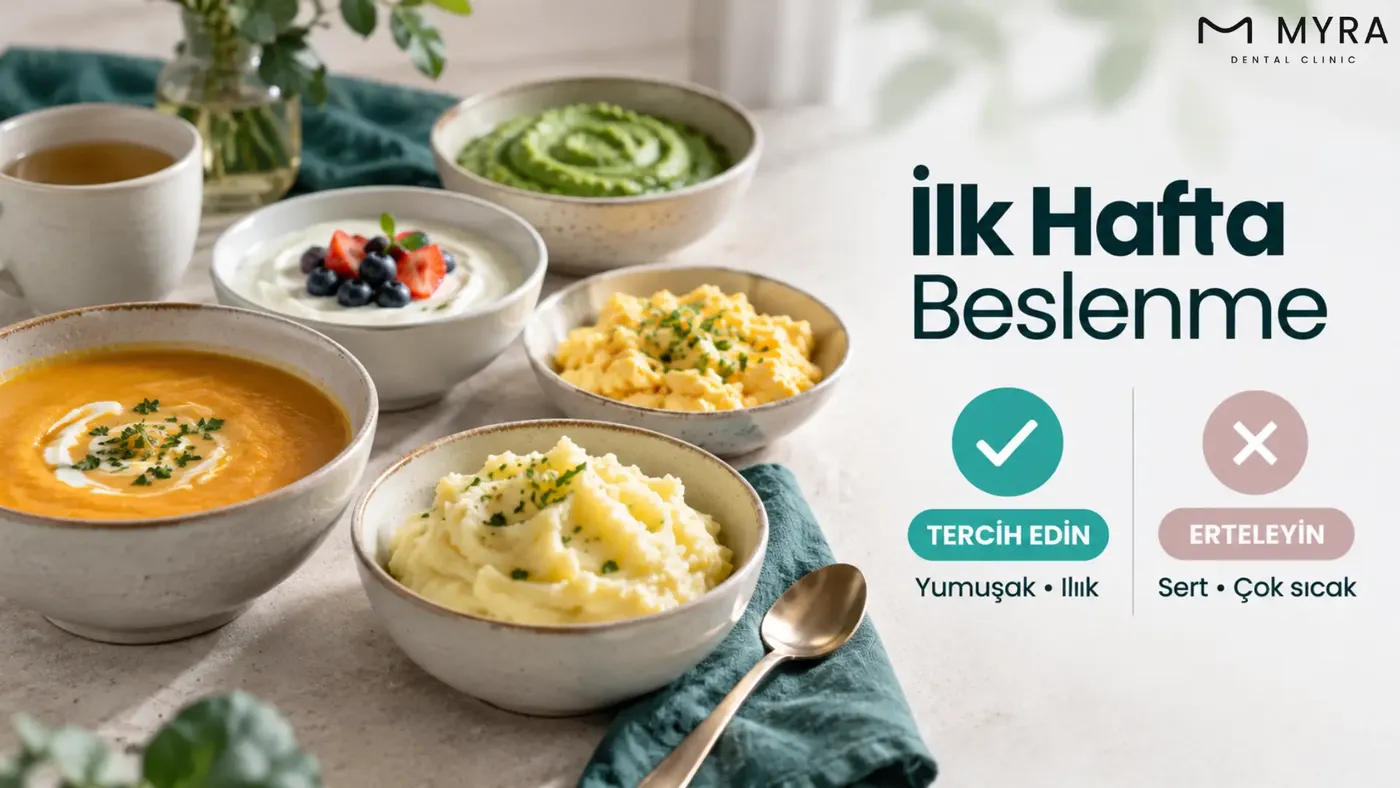 İmplant sonrası ilk haftada tüketilebilecek yumuşak gıdalardan oluşan tabak