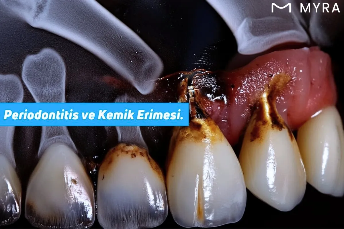 Diş etinden başlayıp köklere yayılan ileri periodontitis vakası