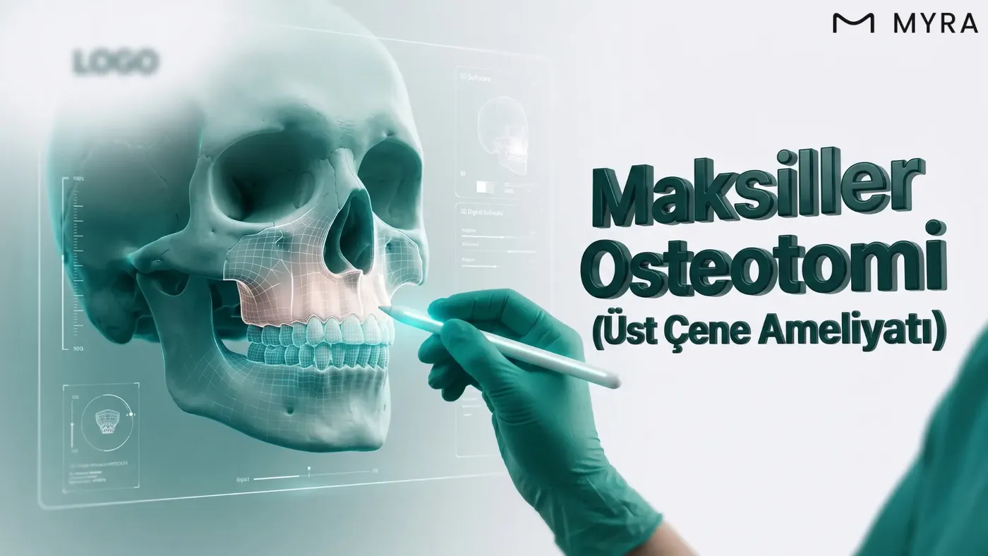 Üst çene geriliği ve çapraz kapanışın maksiller osteotomi ile düzeltilmesini gösteren görsel