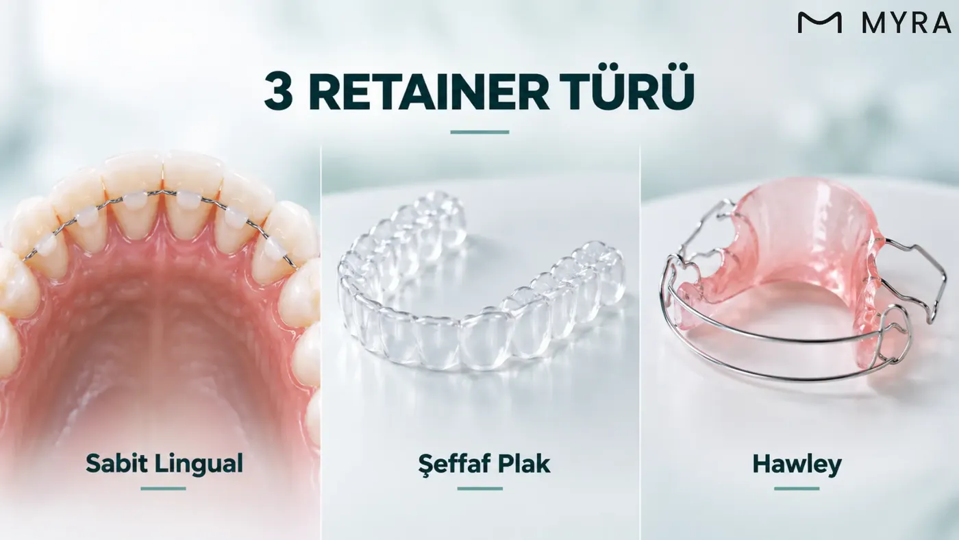 Sabit lingual retainer, şeffaf vakum plak ve Hawley pekiştirme plağı karşılaştırması