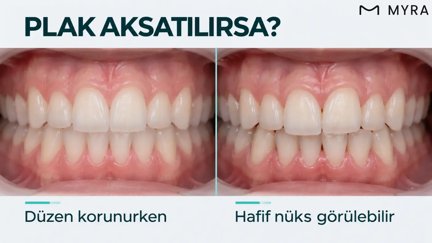 Pekiştirme plağı düzenli takılmadığında ön dişlerde oluşan hafif çapraşıklık