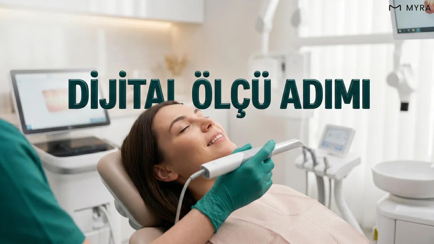 Diş hekiminin hastadan dijital ağız içi ölçü aldığı vakumlu protez tedavisi aşaması 
