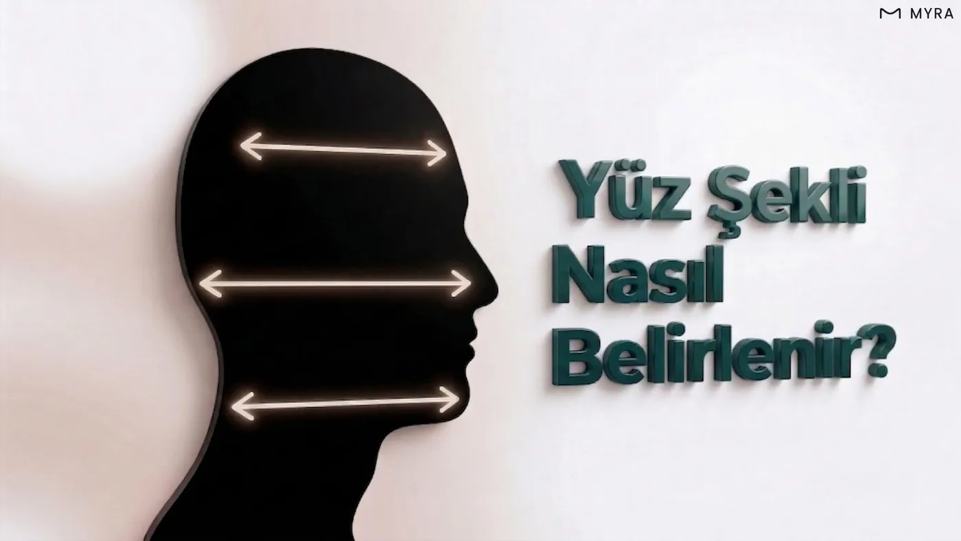 Alın, elmacık kemiği ve çene hattı ölçüm noktalarını gösteren yüz silüeti illüstrasyonu