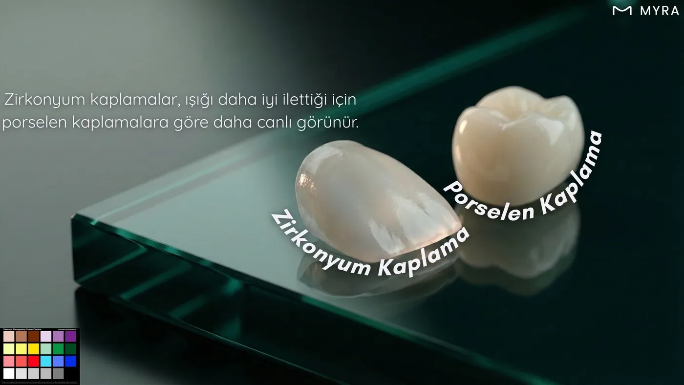Zirkonyum ve porselen kaplamalarda ışık geçirgenliği farkı